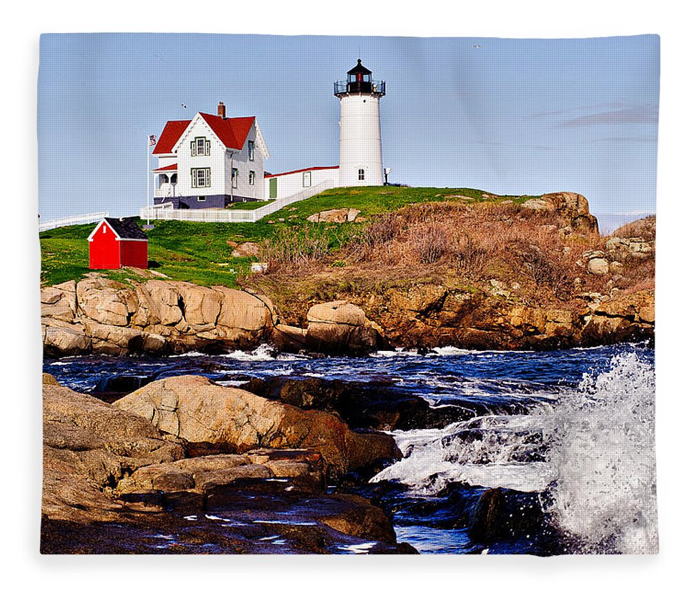 Nubble Light Fleece Blanket featuring the photograph Maine's Nubble Light by Mitchell R Grosky