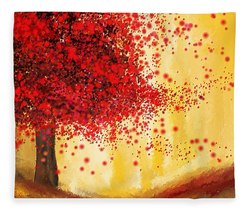 Four Seasons Fleece Blanket featuring the painting Majestic Autumn - Impressionist Painting by Lourry Legarde