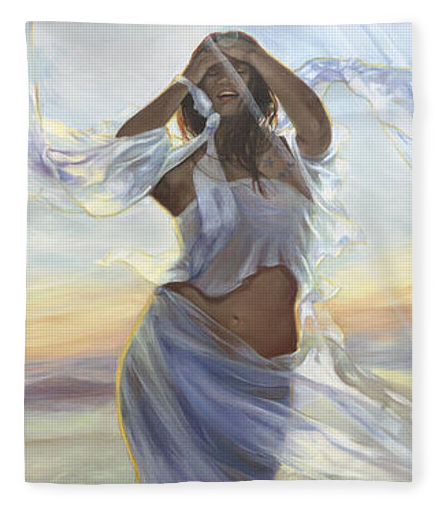 Goddess Fleece Blanket featuring the painting Makani-Wind by Rose Adare