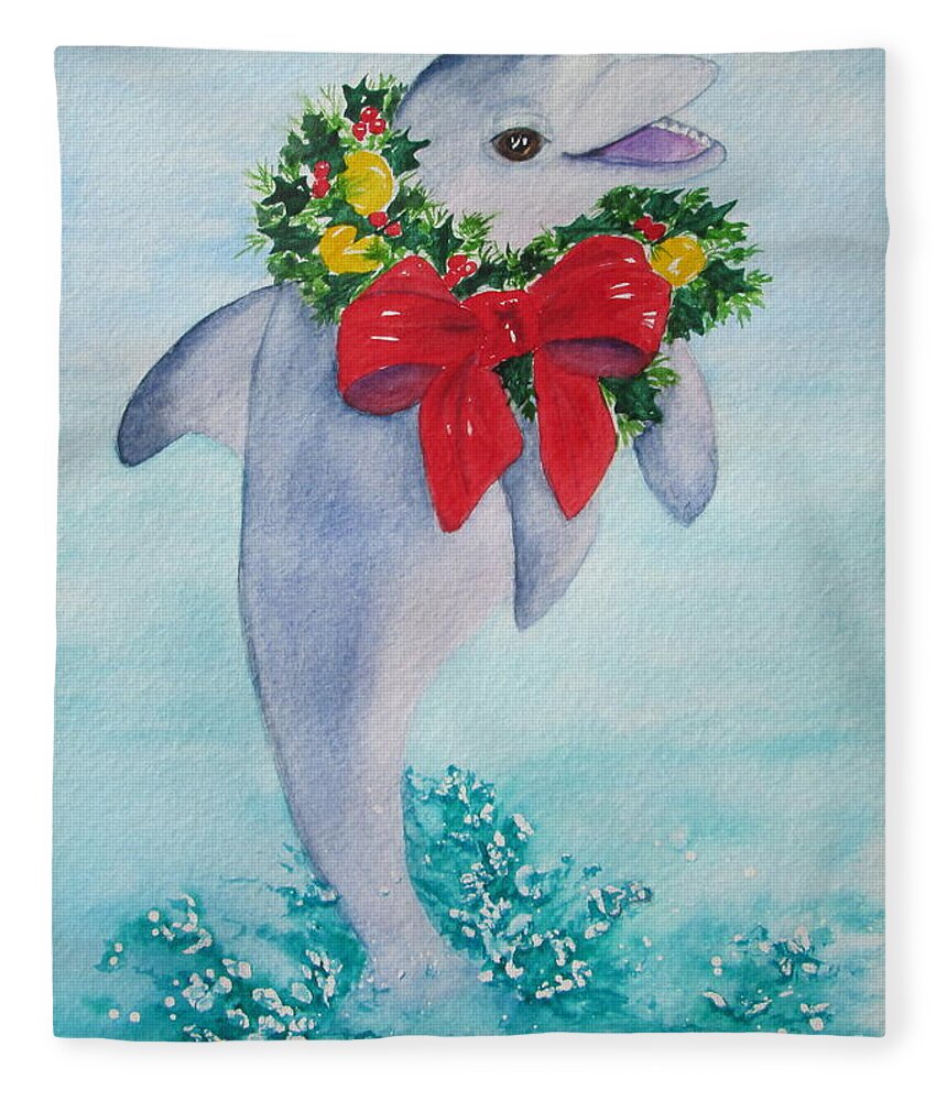 Dolphin Fleece Blanket featuring the painting Make a Splash by Diane DeSavoy