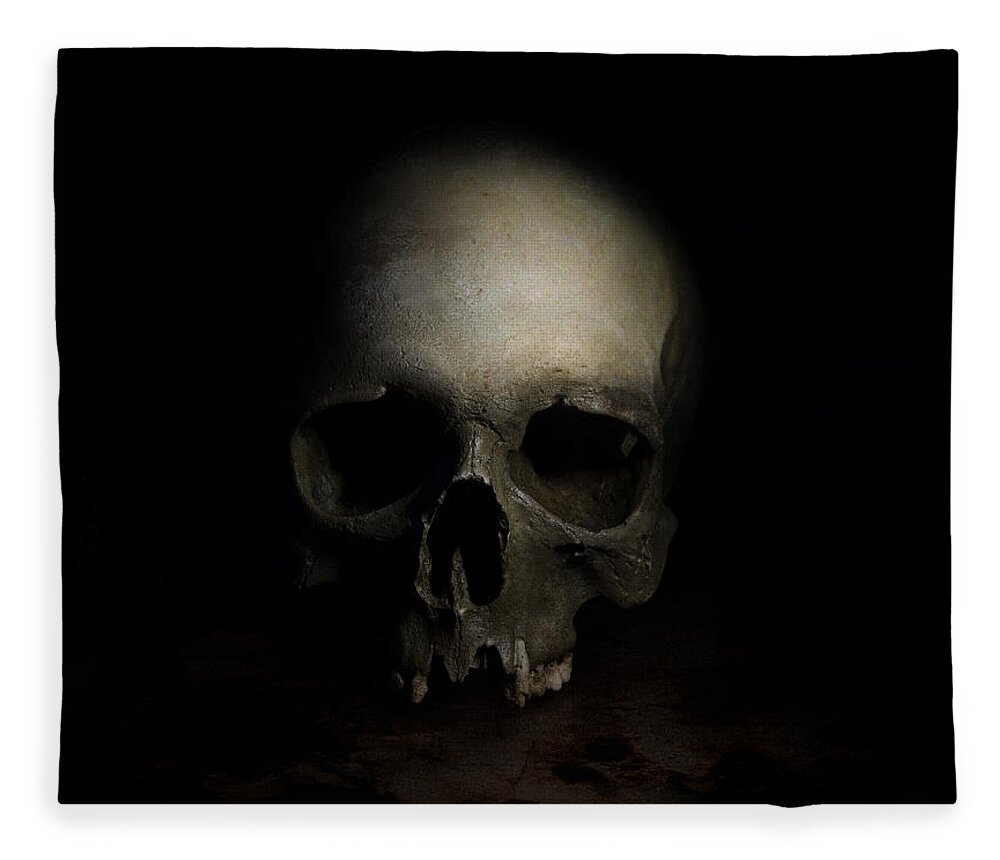 Human Fleece Blanket featuring the photograph Male skull by Jaroslaw Blaminsky