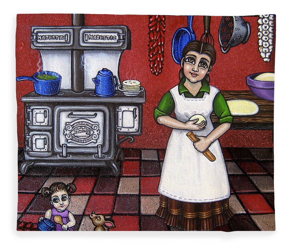 Kitchen Fleece Blanket featuring the painting Mamacita by Victoria De Almeida