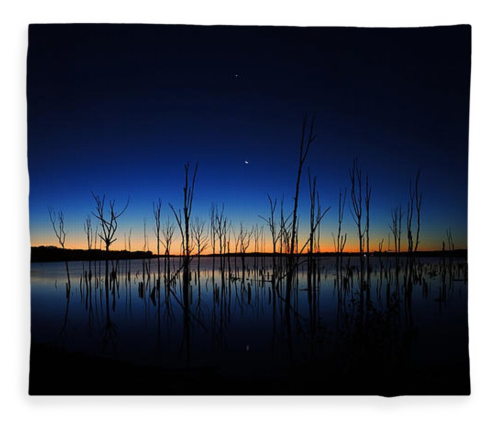 Manasquan Reservoir Fleece Blanket featuring the photograph Manasquan Reservoir at Dawn by Raymond Salani III