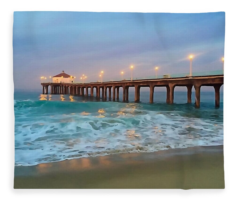Manhattan Beach Fleece Blanket featuring the photograph Manhattan Beach Reflections by Art Block Collections