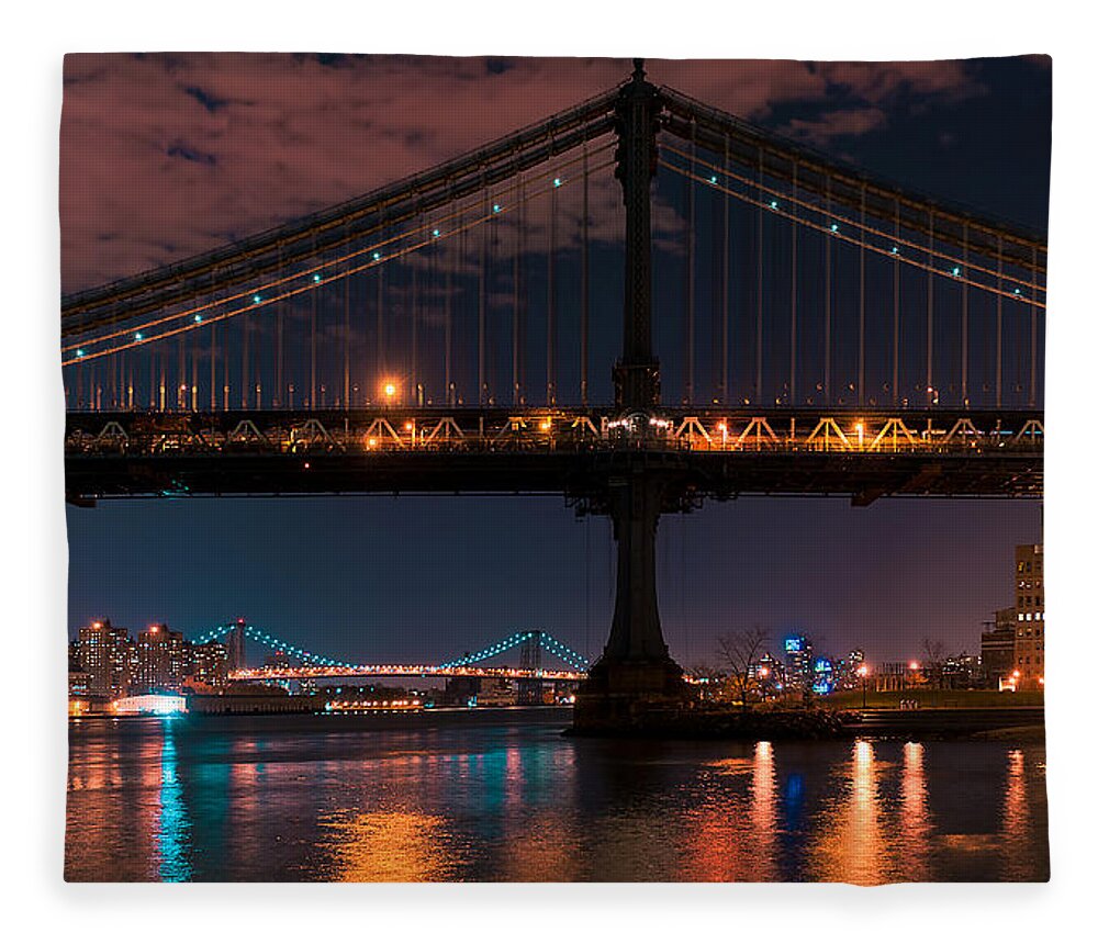 Amazing Brooklyn Bridge Photos Fleece Blanket featuring the photograph Manhattan Bridge Framing Williamsburg Bridge by Mitchell R Grosky