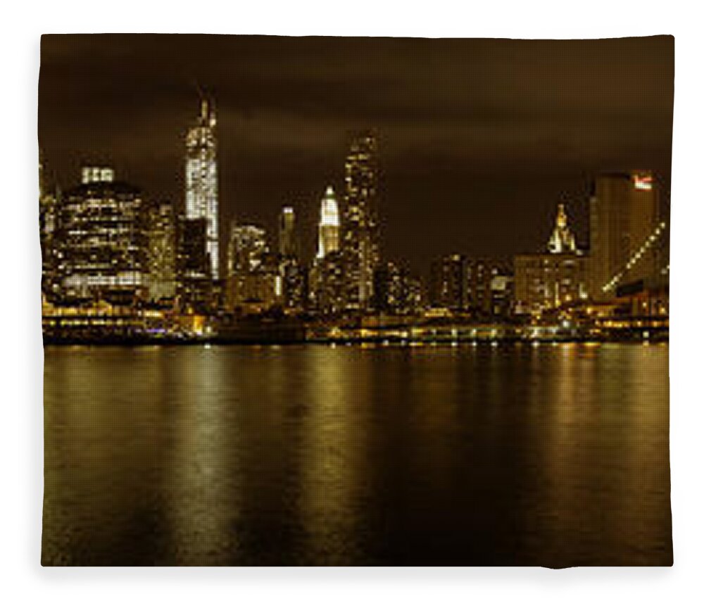 Brooklyn Fleece Blanket featuring the photograph Manhattan from Brooklyn with the Brooklyn Bridge and full moon by Angela Stanton
