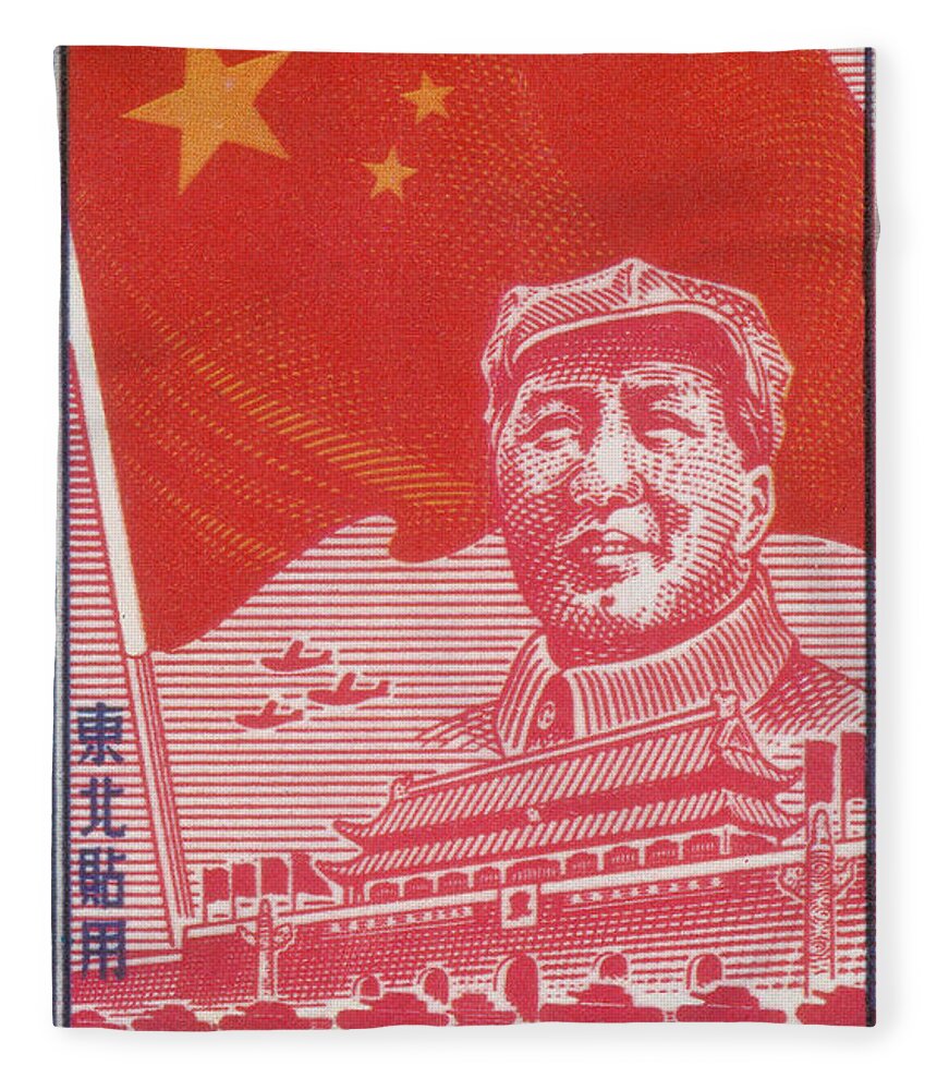 Philately Fleece Blanket featuring the photograph Mao Zedong, Northeast China Postage by Science Source