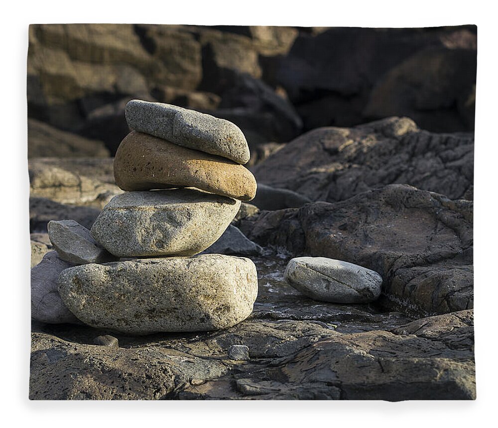 Atlantic Fleece Blanket featuring the photograph Marginal Way Cairn - York - Maine by Steven Ralser