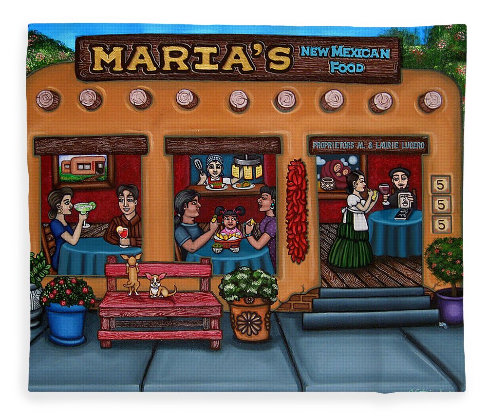 Folk Art Fleece Blanket featuring the painting Maria's New Mexican Restaurant by Victoria De Almeida