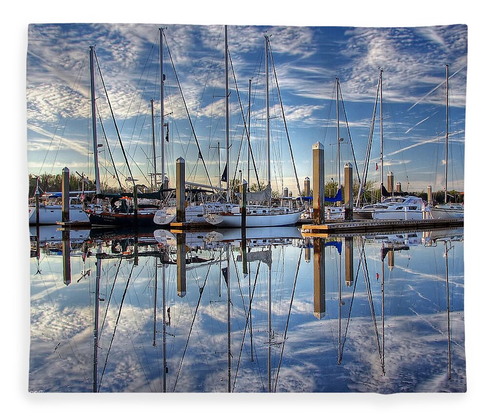Marina Fleece Blanket featuring the photograph Marina Morning Reflections by Farol Tomson