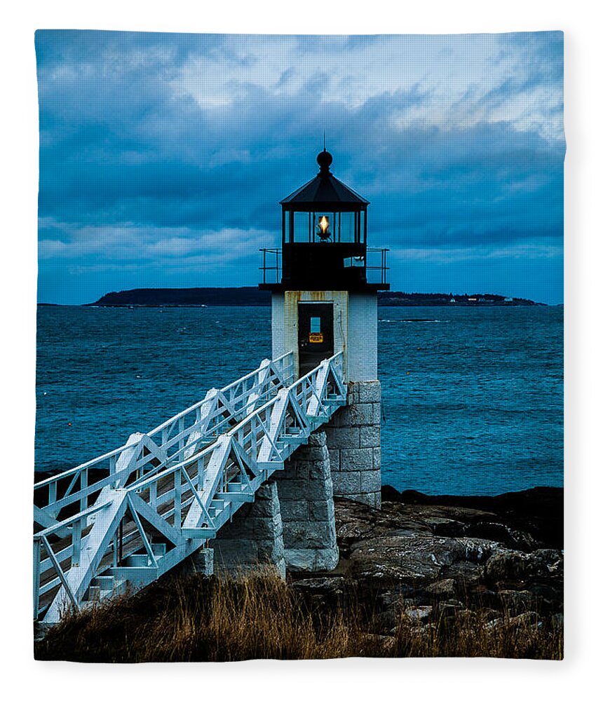 Lighthouse Fleece Blanket featuring the photograph Marshall Point Light at Dusk 1 by David Smith
