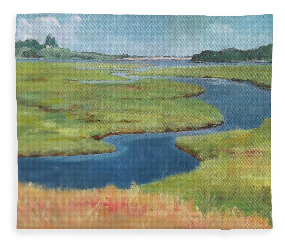 Marshes Fleece Blanket featuring the painting Marshes by Claire Gagnon