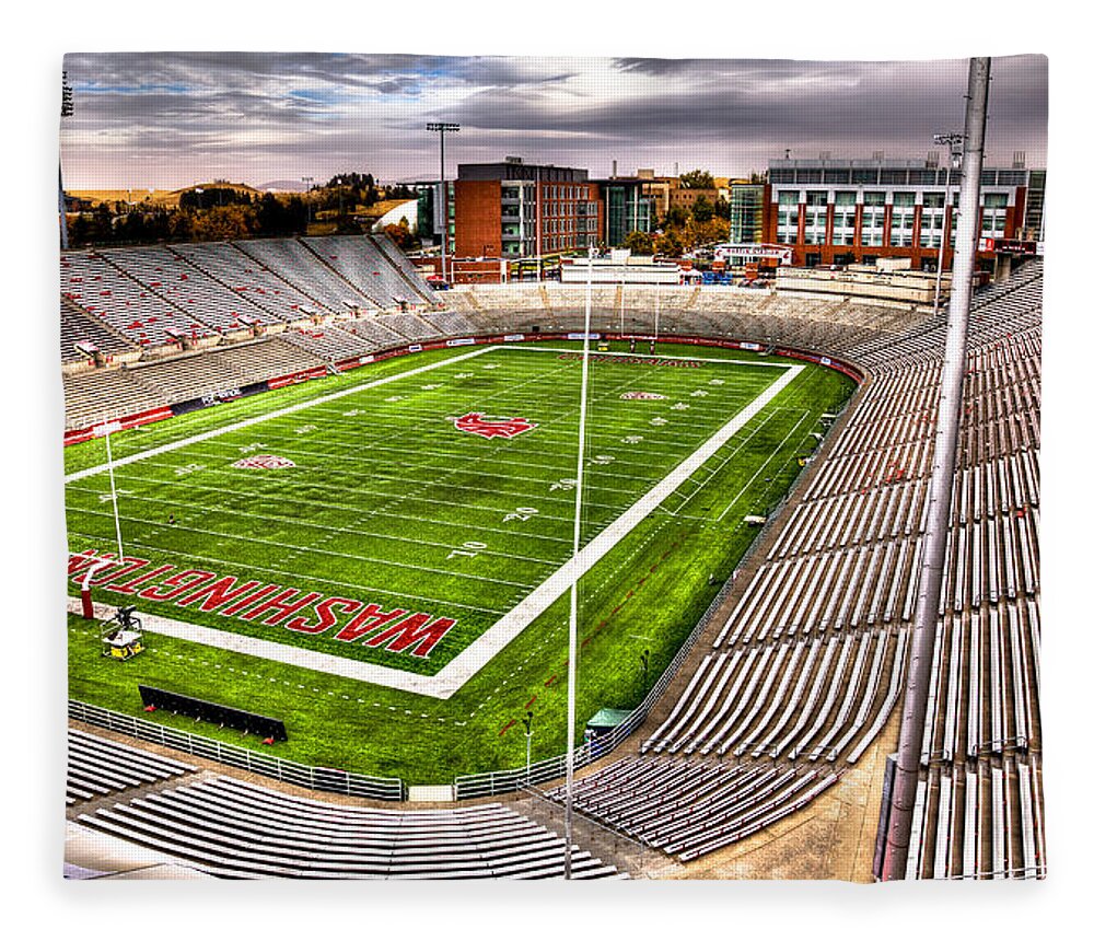 Hdr Fleece Blanket featuring the photograph Martin Stadium at Washington State by David Patterson