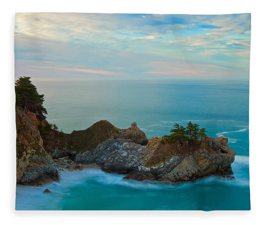 Coastline Fleece Blanket featuring the photograph McWay Falls At Sunrise by Jonathan Nguyen