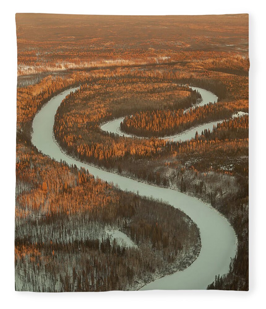 Tranquility Fleece Blanket featuring the photograph Meander Spiral River - Oxbow Chipewyan by Photographer Kris Krüg