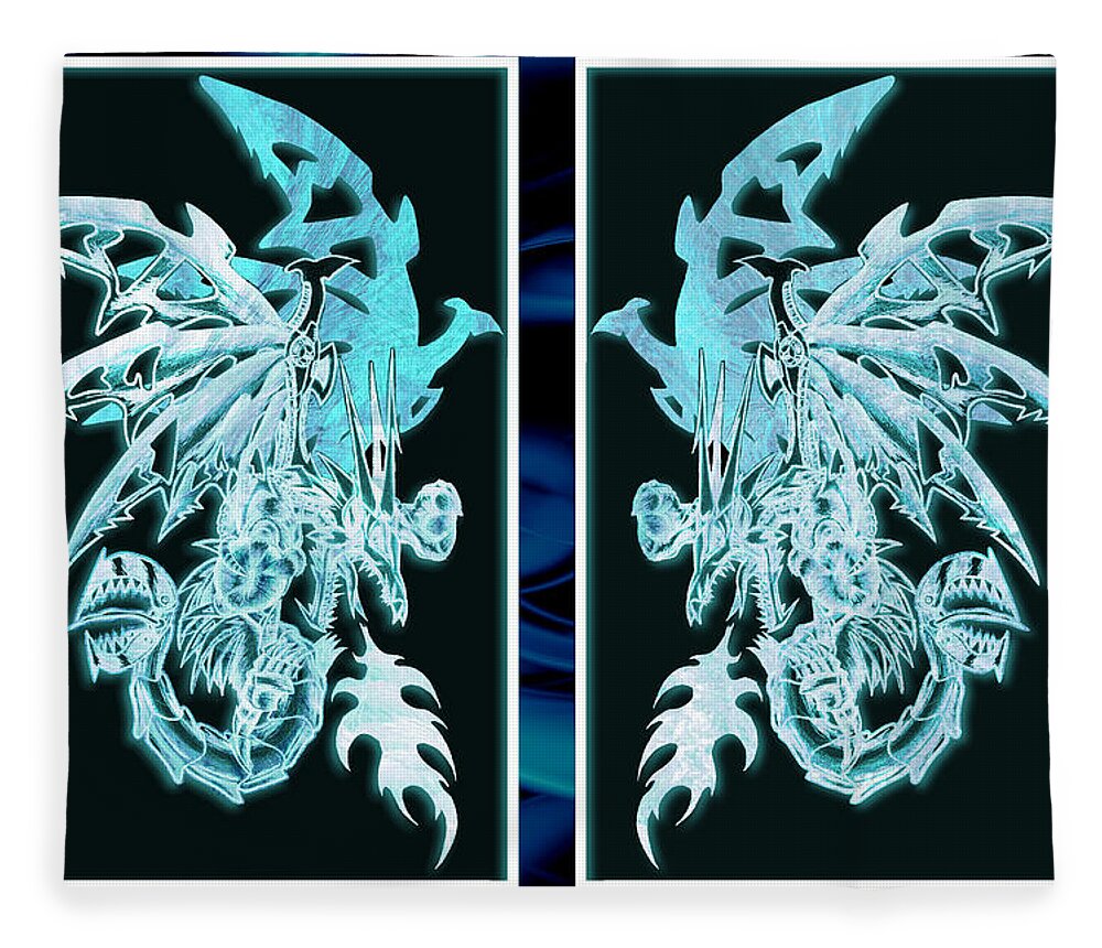 Shawn Fleece Blanket featuring the mixed media Mech Dragons Diamond Ice Crystals by Shawn Dall
