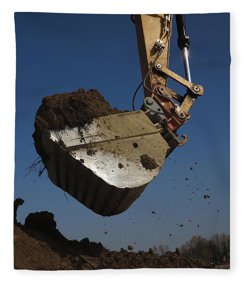 Construction Machinery Fleece Blanket featuring the photograph Mechanical Digger Excavating On A by Rolfo Rolf Brenner