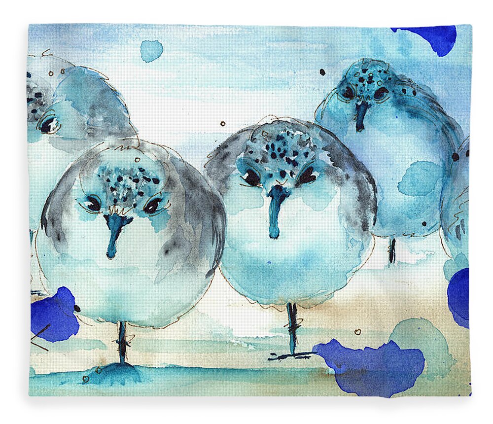 Sanderlings Fleece Blanket featuring the painting Meet the Sanderlings by Dawn Derman