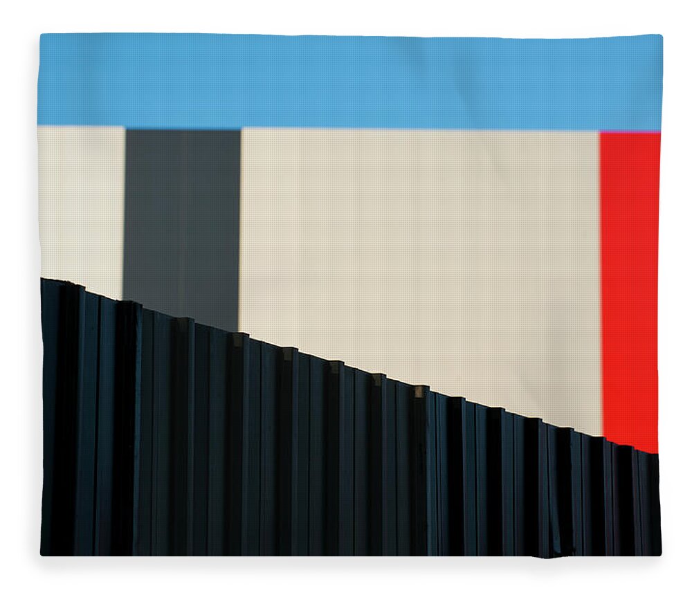 Tin Fleece Blanket featuring the photograph Metallic Fence Against Modern Colorful by Paolo Carnassale