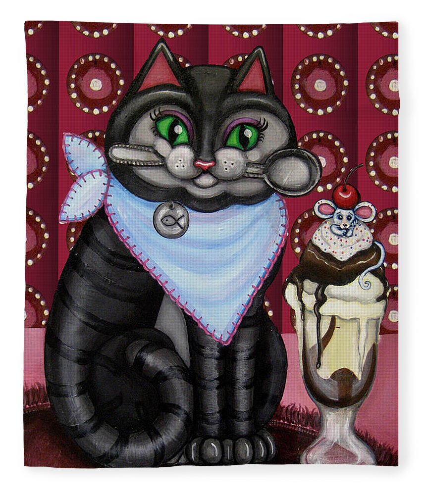 Cat Fleece Blanket featuring the painting Mice Cream by Victoria De Almeida