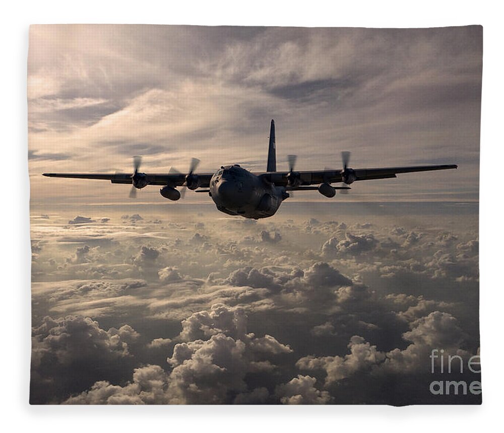 Lockheed Fleece Blanket featuring the digital art Mighty Hercules by Airpower Art