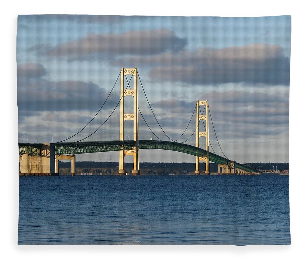 Mackinac Bridge Fleece Blanket featuring the photograph Mighty Mac in December by Keith Stokes