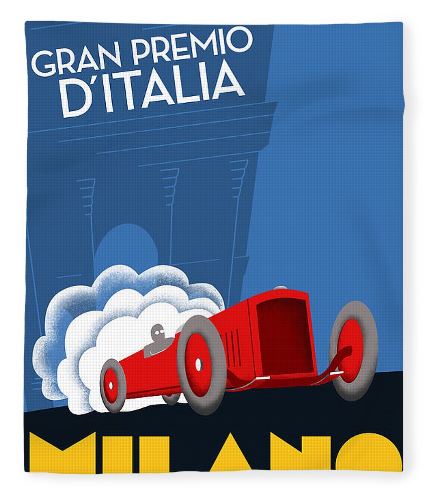 Gran Premio Fleece Blanket featuring the digital art Milan Italy Grand Prix 1937 by Georgia Fowler