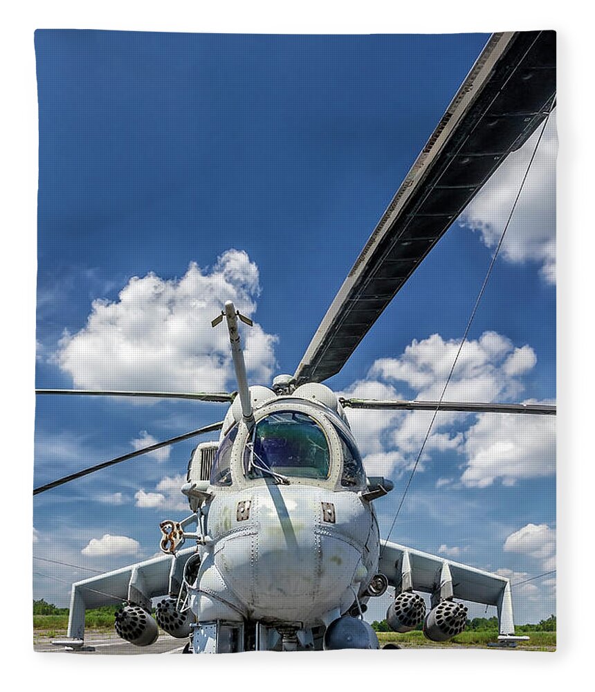Cold War Fleece Blanket featuring the photograph Military Helicopter Mi-24 by Ewg3d