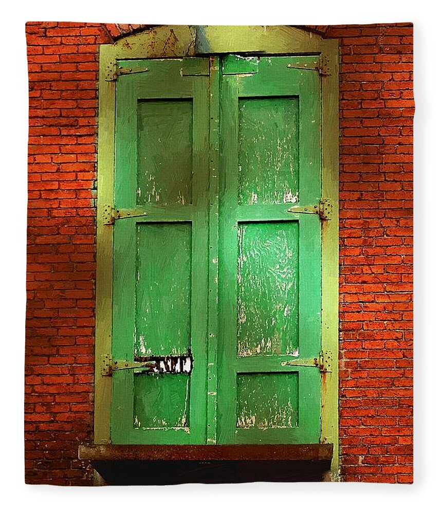Brick Fleece Blanket featuring the painting Mill Door in Dappled Sunlight by RC DeWinter