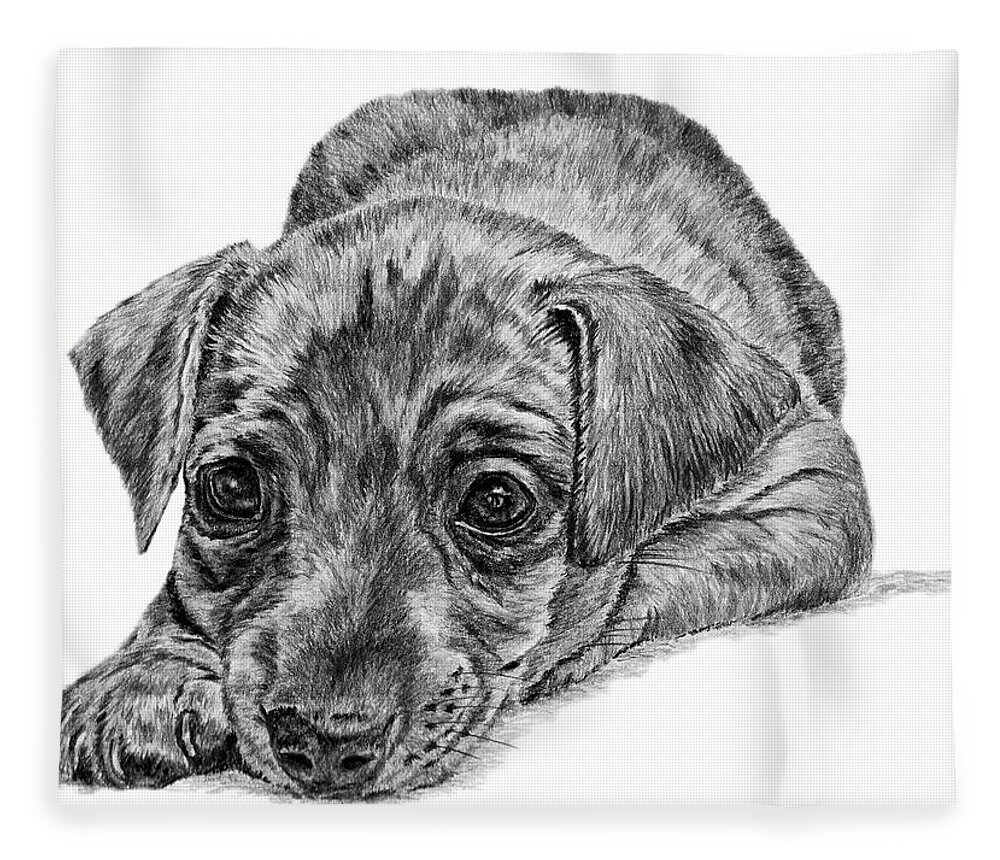 Dog Fleece Blanket featuring the drawing Mini Pin by Pencil Paws