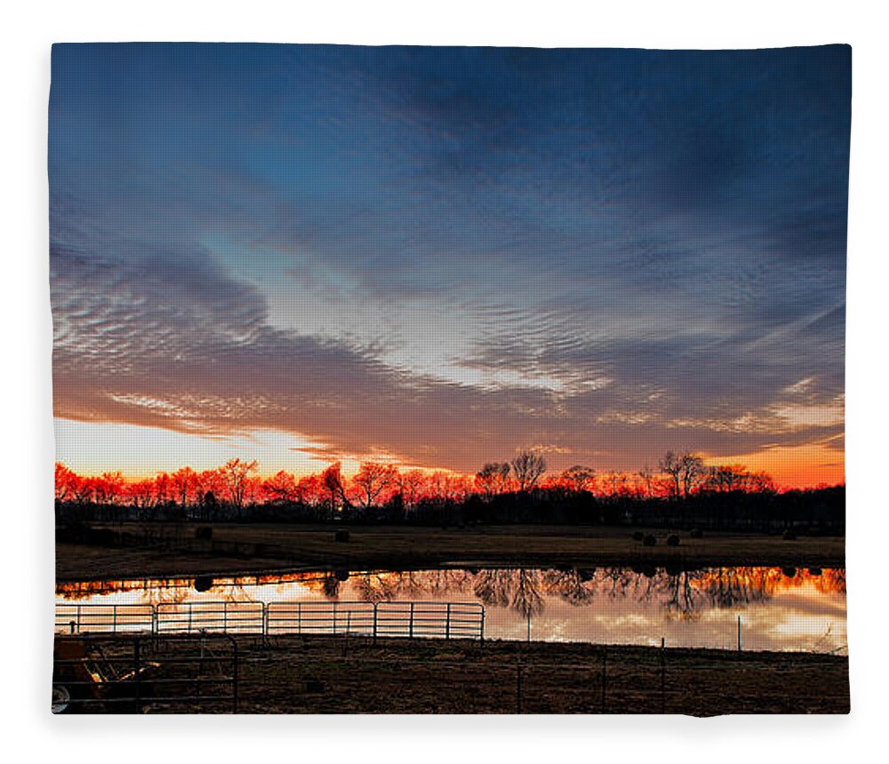 Adams Tn Fleece Blanket featuring the photograph Mirrored Sunset by Brett Engle