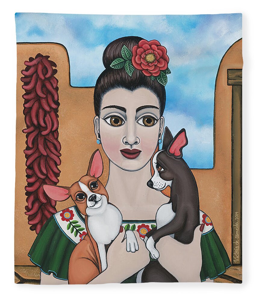 Chihuahua Fleece Blanket featuring the painting Mis Carinos by Victoria De Almeida