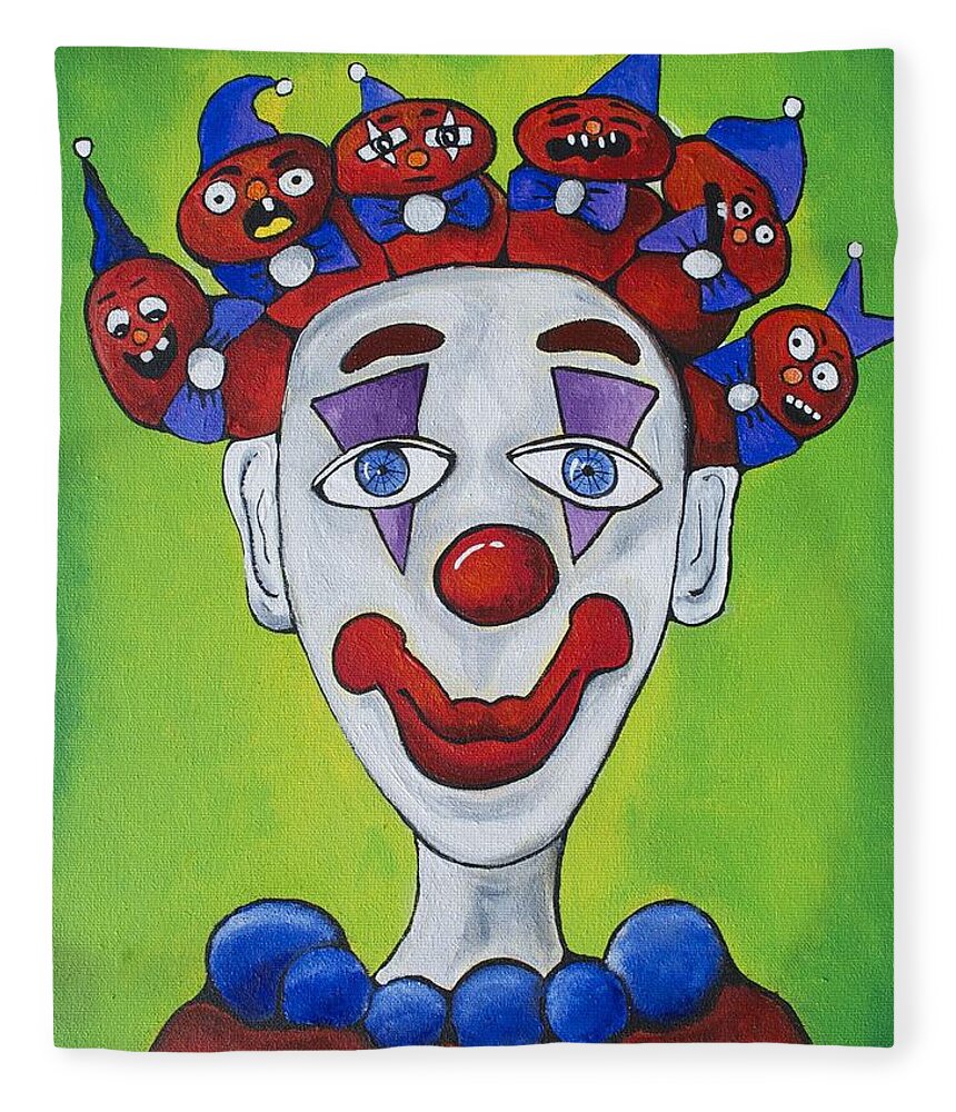 Circus Fleece Blanket featuring the painting Miss.Curly Clown by Patricia Arroyo