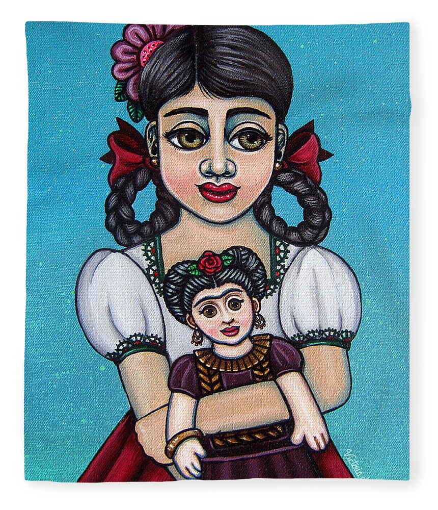 Frida Fleece Blanket featuring the painting Missy Holding Frida by Victoria De Almeida