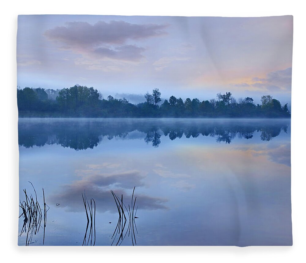 Feb0514 Fleece Blanket featuring the photograph Mist Over Lackawanna Lake Pennsylvania by Tim Fitzharris
