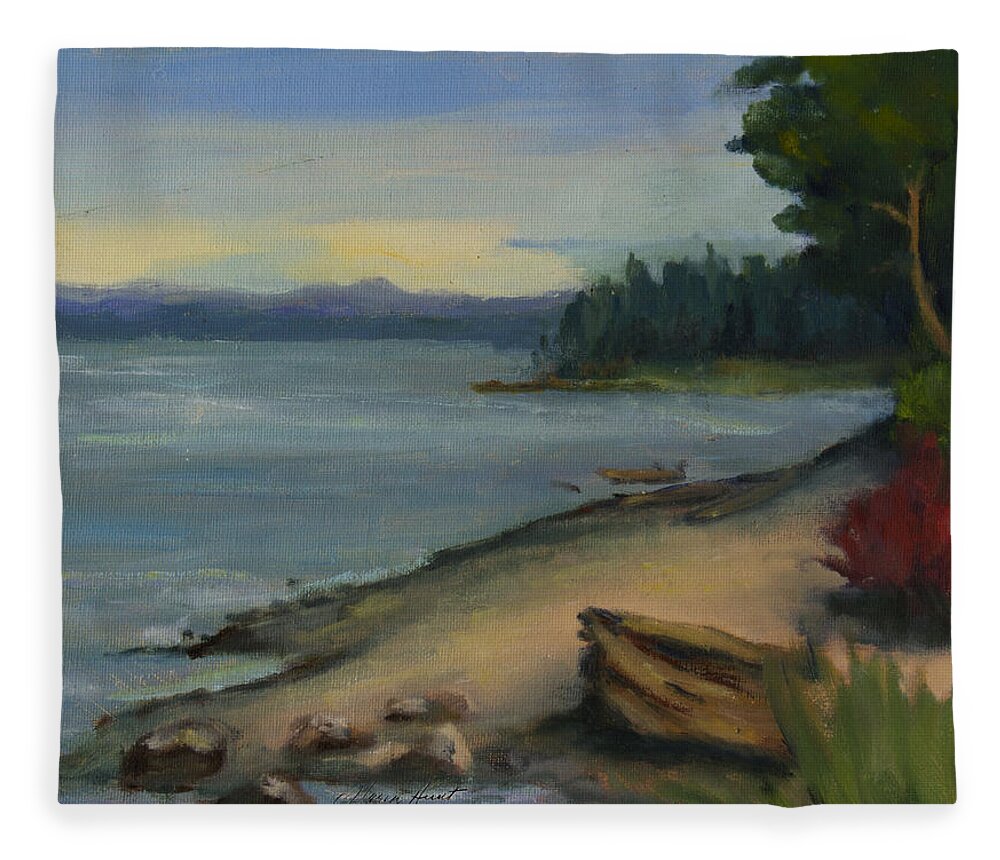 Maria Hunt Fleece Blanket featuring the painting Misty October Puget Sound by Maria Hunt