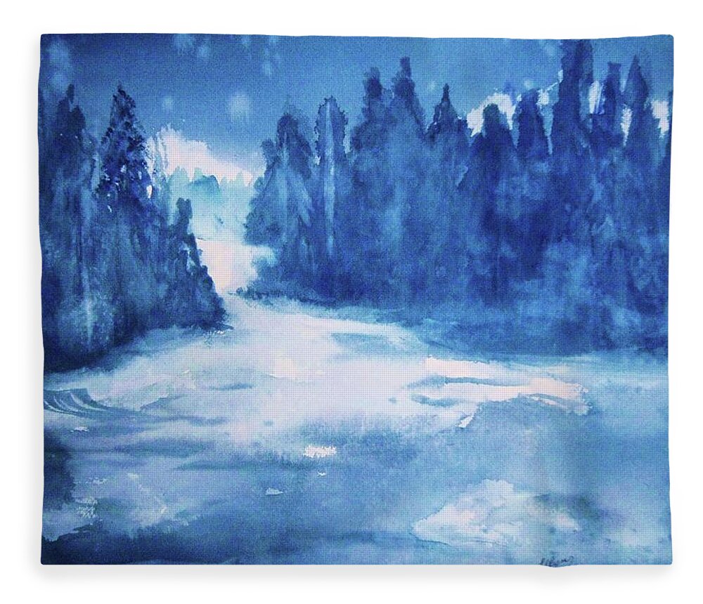 Misty Waterfall Fleece Blanket featuring the painting Misty Falls by Ellen Levinson
