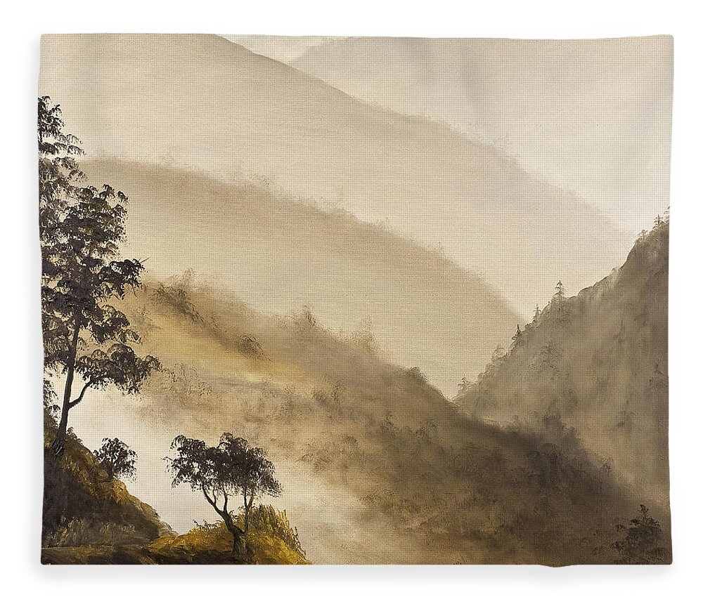 Landscape Fleece Blanket featuring the painting Misty Hills by Darice Machel McGuire