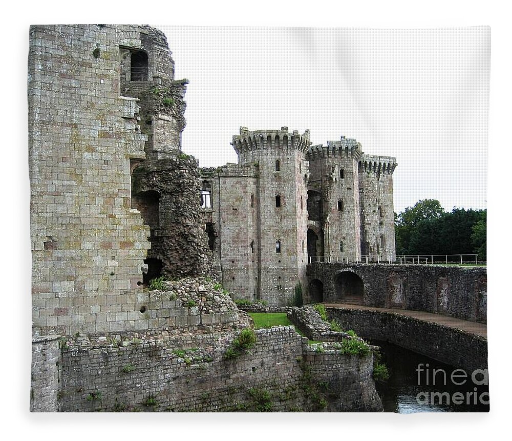 Medieval Castle Fleece Blanket featuring the photograph Moated Raglan by Denise Railey