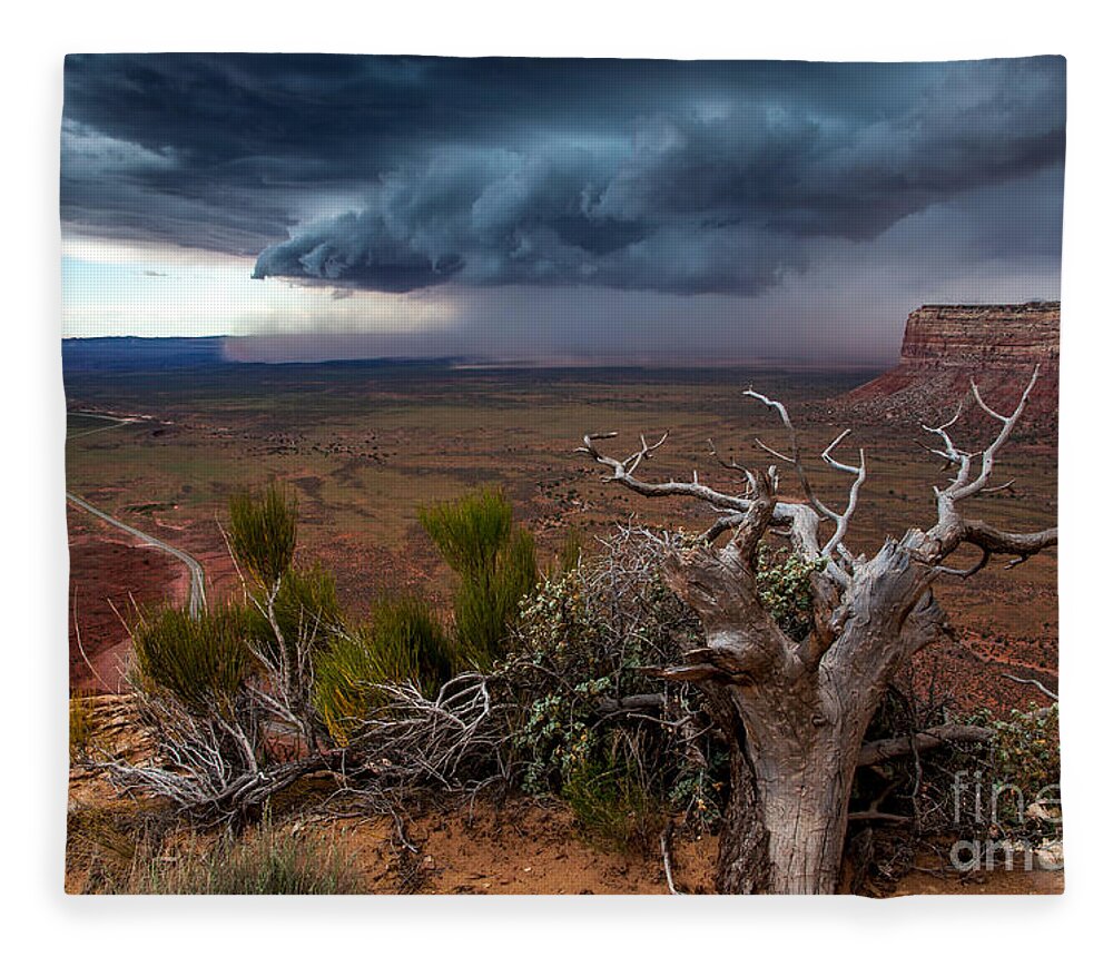 Utah Fleece Blanket featuring the photograph Moki Dugway Thunderstorm - Southern Utah by Gary Whitton