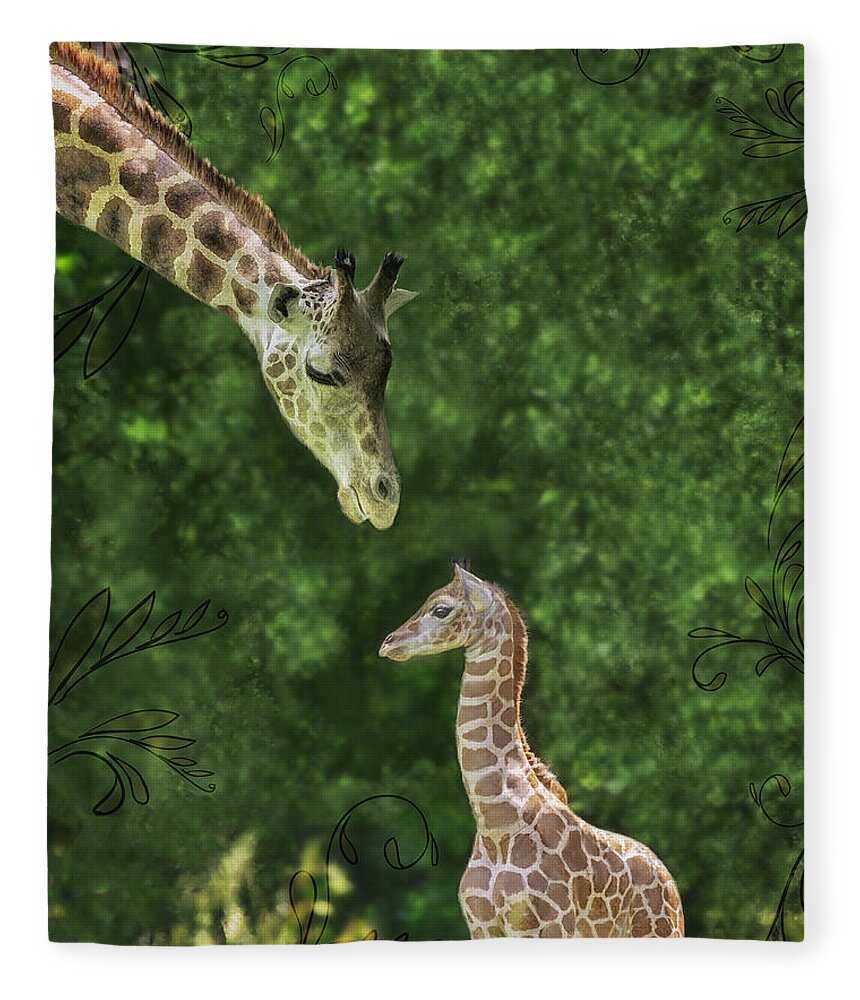 Giraffe Fleece Blanket featuring the photograph Momma Loves Me by Marianne Campolongo