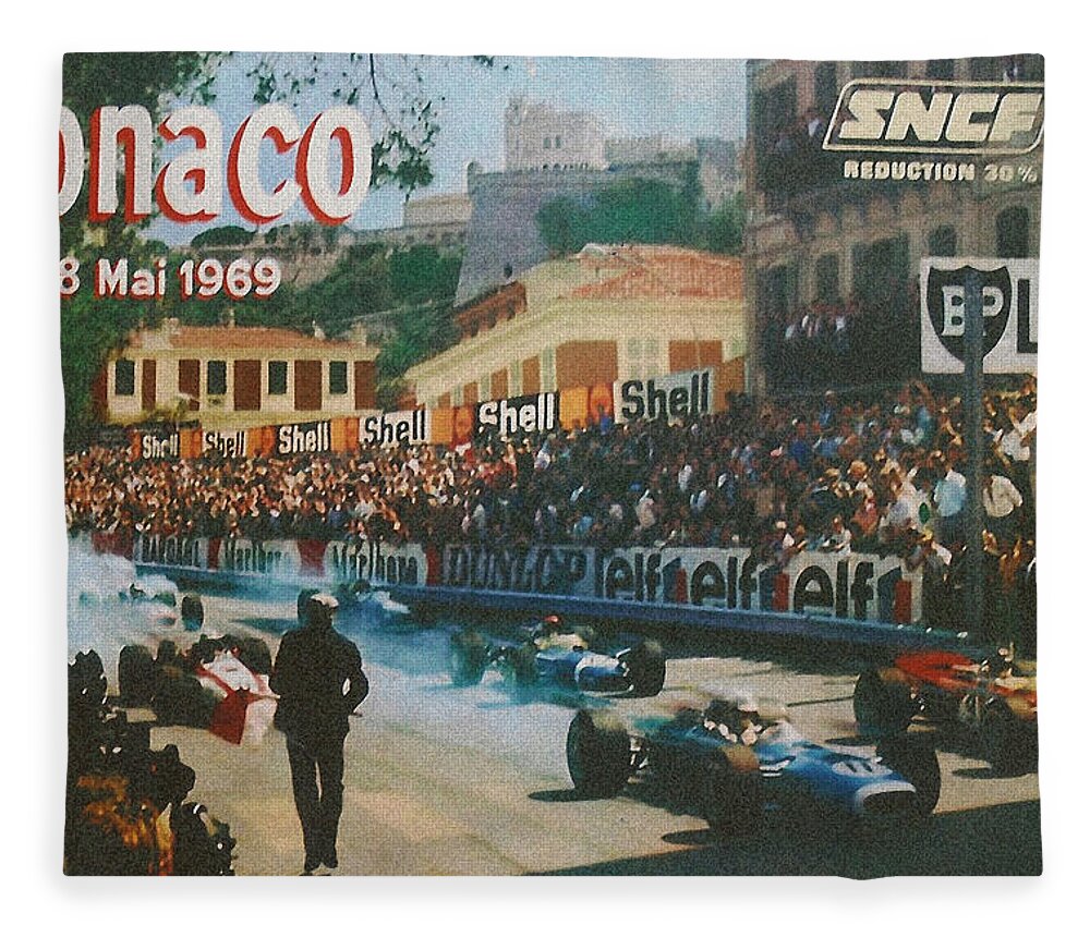 Monaco Grand Prix Fleece Blanket featuring the digital art Monaco 1969 by Georgia Clare