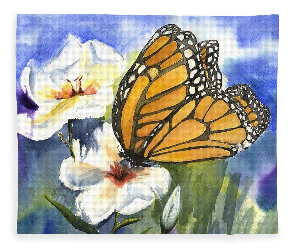 White Flowers And Butterflies Fleece Blanket featuring the painting Transformation 2 by Maria Hunt