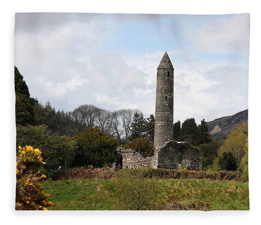 Glendalough Fleece Blanket featuring the photograph Monastery Glendalough - Ireland by Christiane Schulze Art And Photography