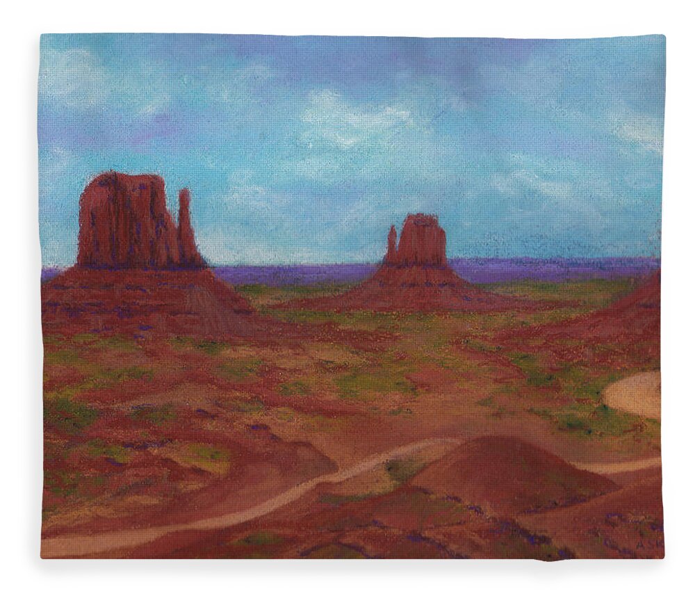 Navajo Land Fleece Blanket featuring the pastel Monument Valley by Anne Katzeff