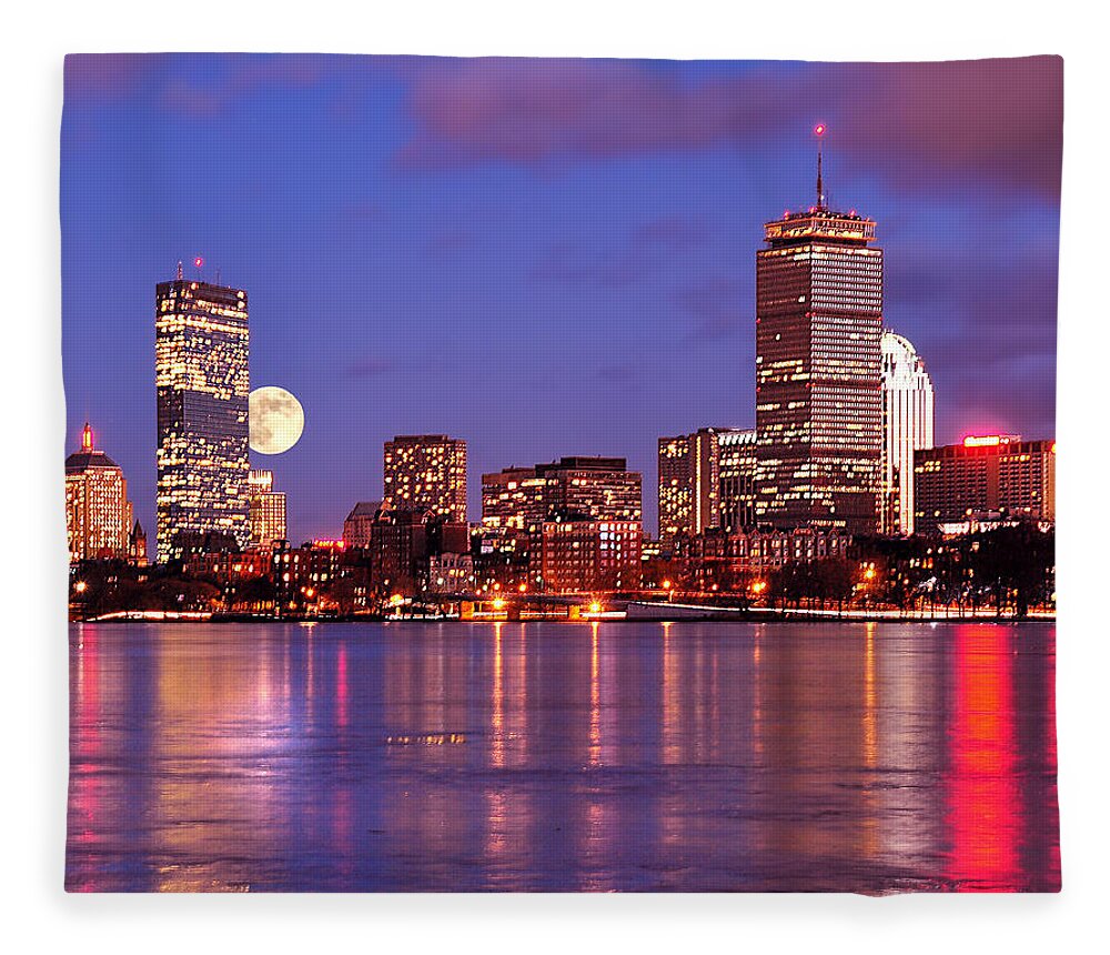 Boston Strong Fleece Blanket featuring the photograph Moonlit Boston on the Charles by Mitchell R Grosky