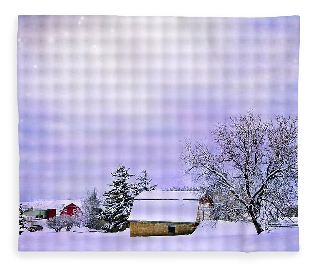 Farm Fleece Blanket featuring the photograph Moonlit Farm by Theresa Tahara