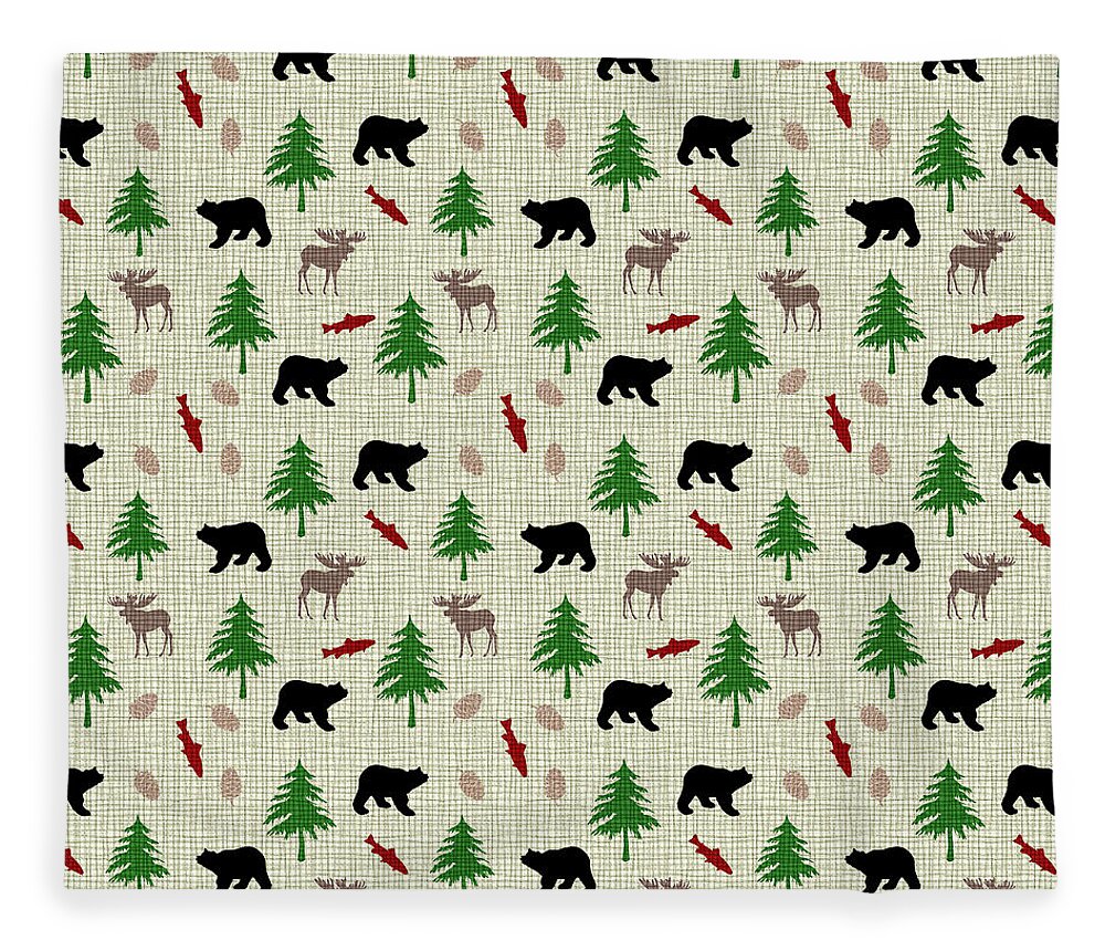 Moose Fleece Blanket featuring the mixed media Moose and Bear Pattern by Christina Rollo