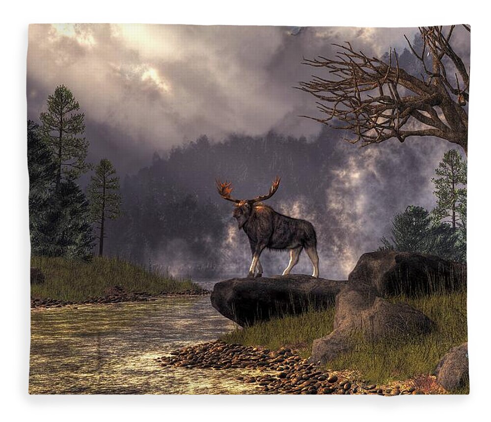 Moose In The Adirondacks Fleece Blanket featuring the digital art Moose in the Adirondacks by Daniel Eskridge