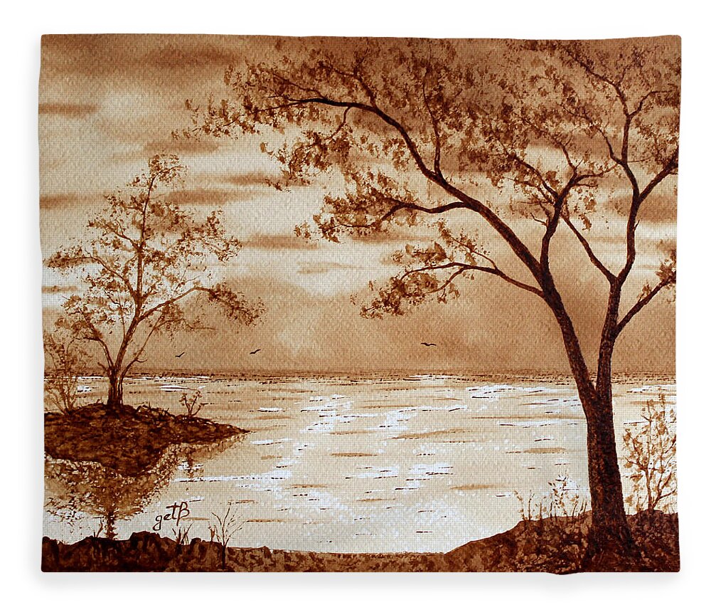 Morning Mountain Lake original coffee painting Fleece Blanket by ...